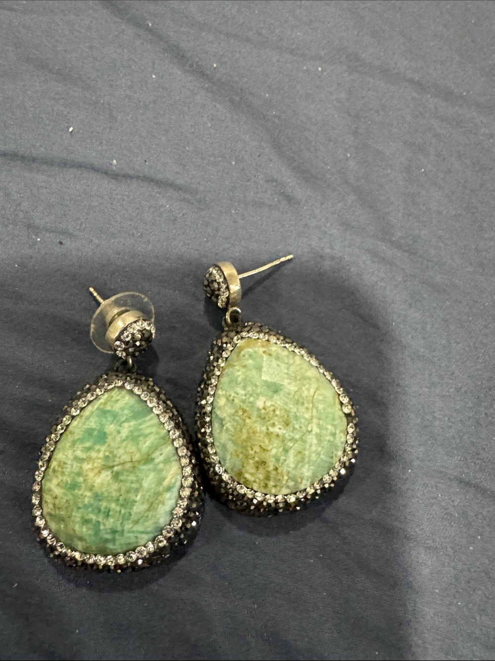 Green Teardrop Stone Crystal-Trim Earrings